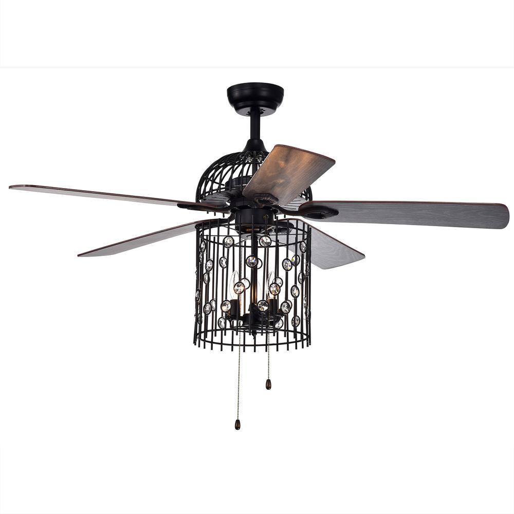 Blodwyn 3-light Bird Cage 5-blade 52-inch Matte Black Ceiling Fan