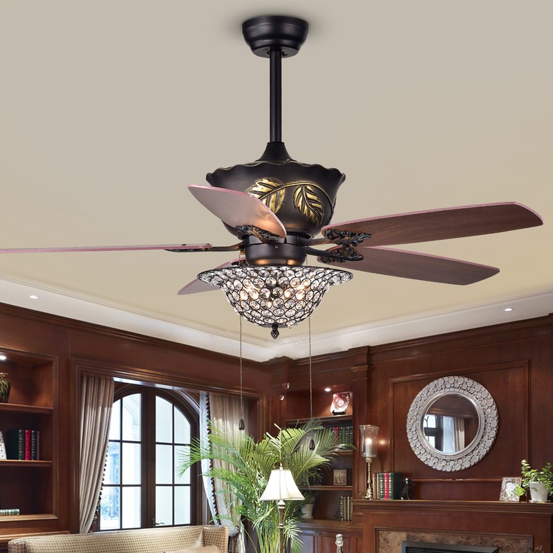 Collins 52-Inch 5-Blade Ceiling Fan Crystal Bowl - Brown