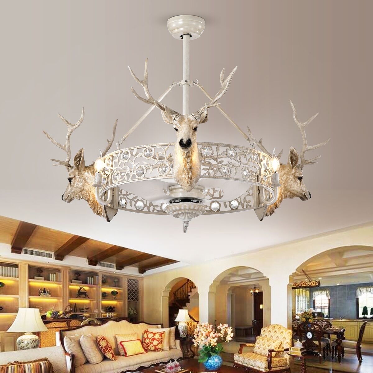 Deer Head Fandelier LED Lighted Ceiling Fan with Remote Control (includes bulbs)