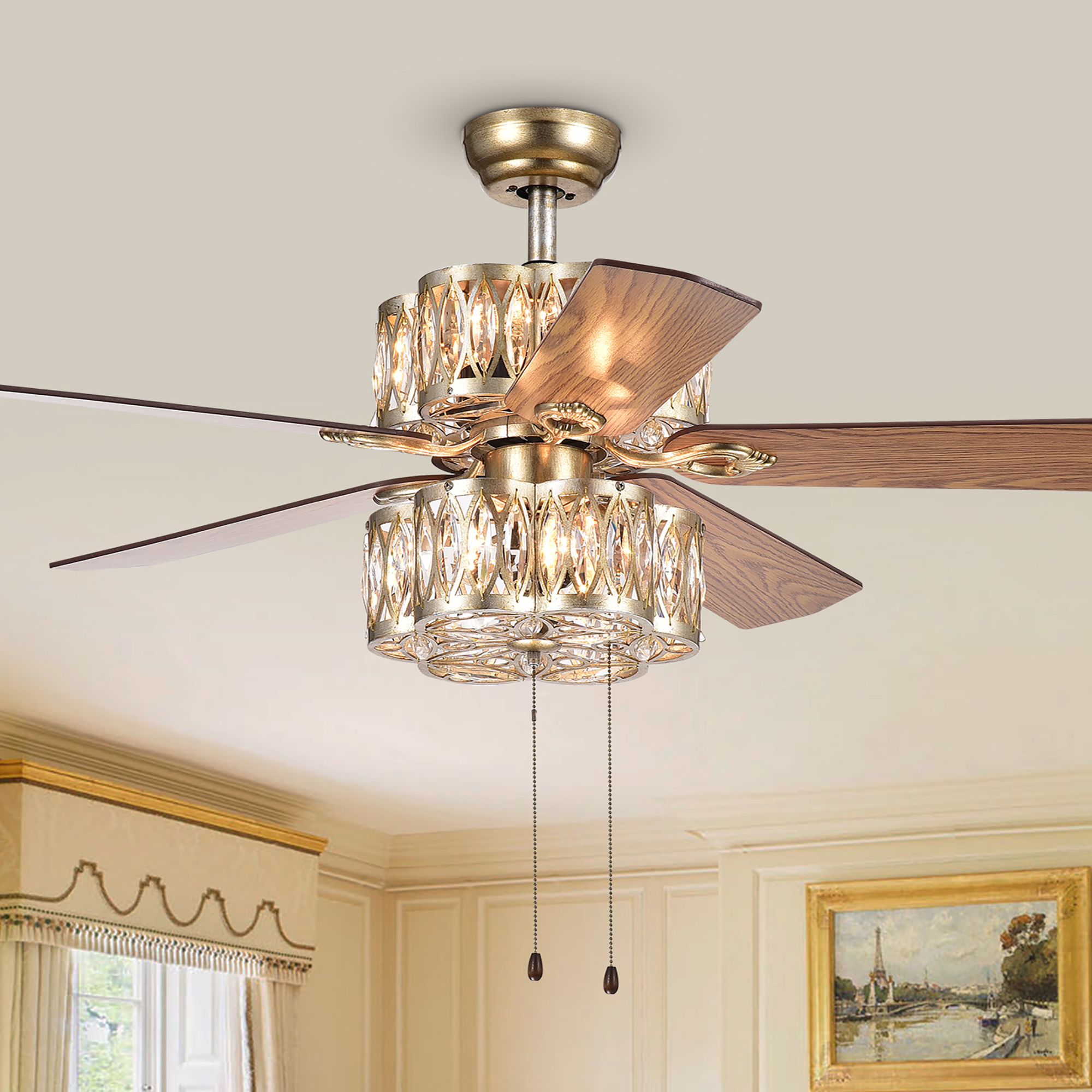 Gaspar Antiqued Silver 52-Inch 5-Blade Ceiling Fan with 2-Tier Lighting