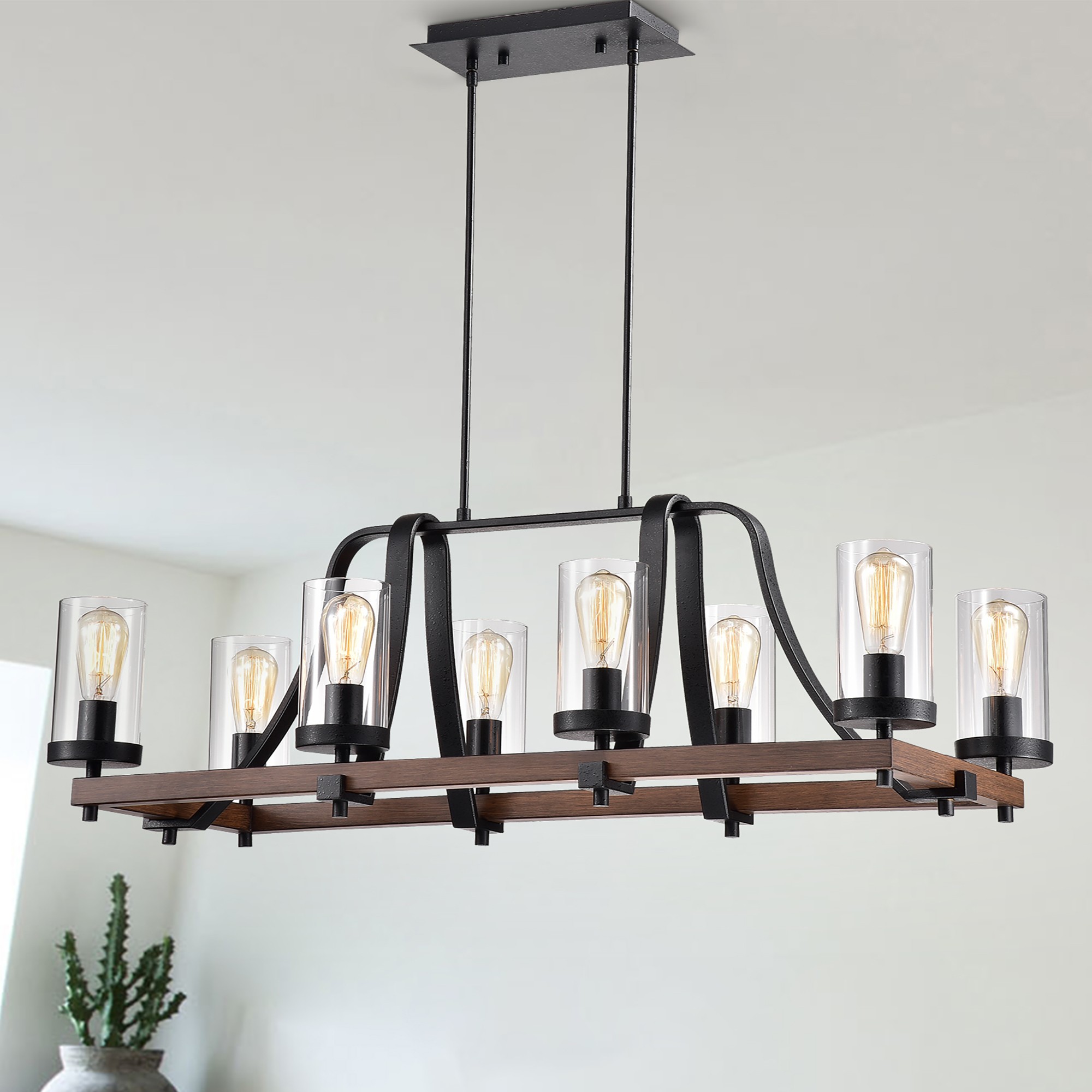 Guntel Forged Metal Multi-Light Chandelier with Glass Pillar Shades (6 OR 8 lamps)