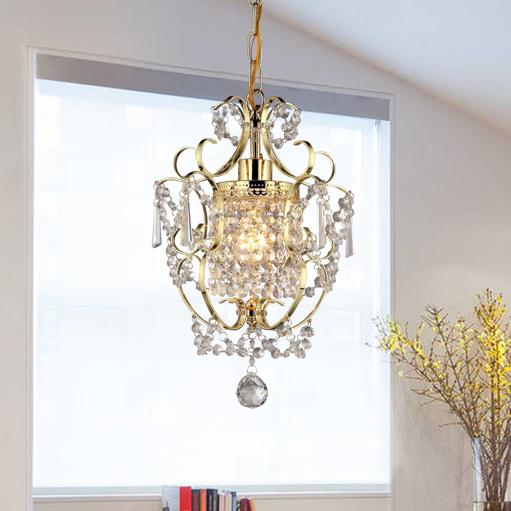 Emily 1-light Gold 11-inch Crystal Chandelier