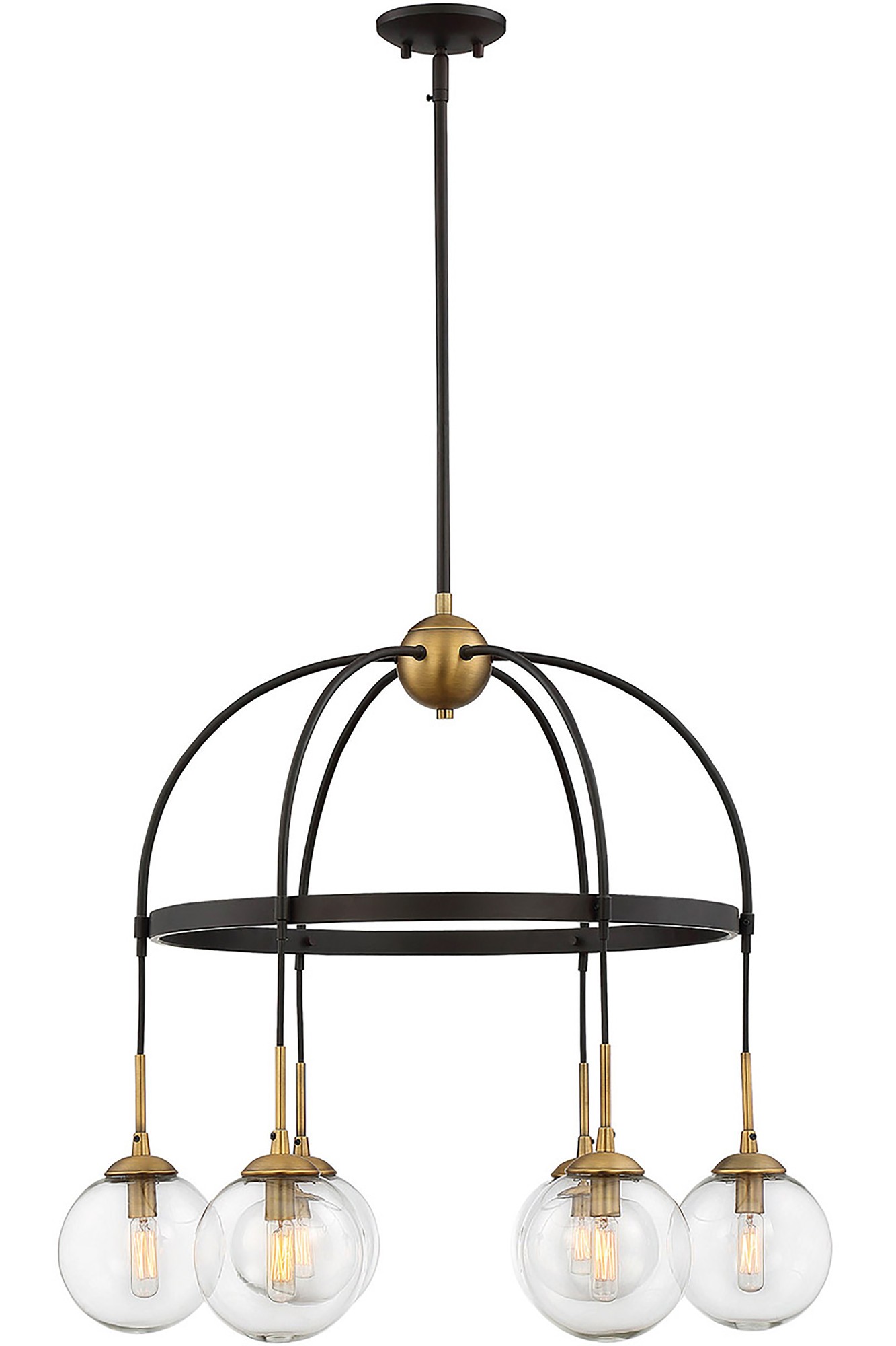 Hughes Oil Rubbed Bronze+Brass 6-Light Metal Hoop Chandelier with Clear Glass Globe Shades