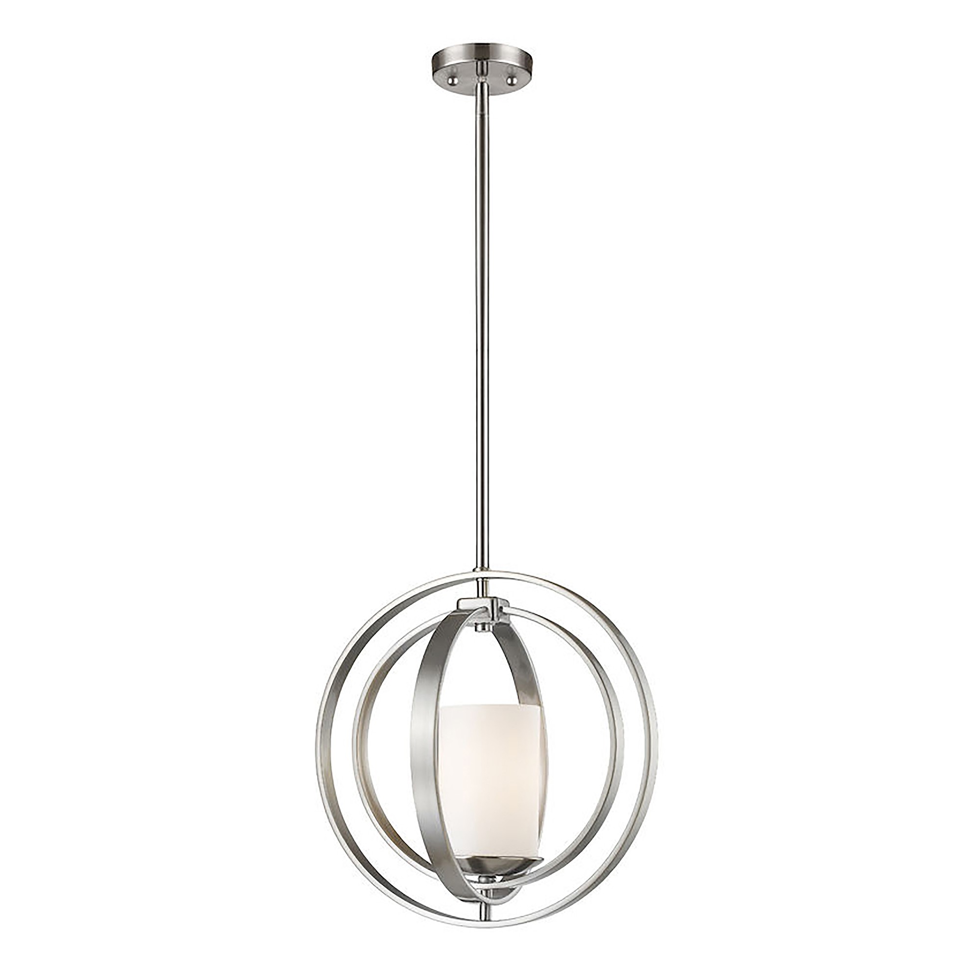 Hauser Brushed Nickel 1-Light Open Metal Cage Pendant Light with Frosted Glass Cylinder Shade