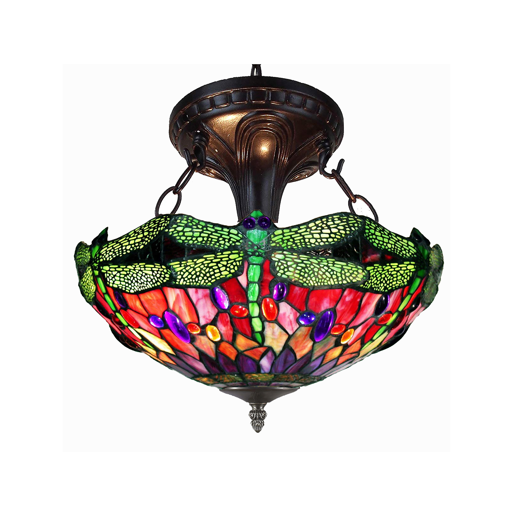 Eddison Oil Rubbed Bronze 2-Light Tiffany-Style Dragonfly Design Semi-Flush Mount