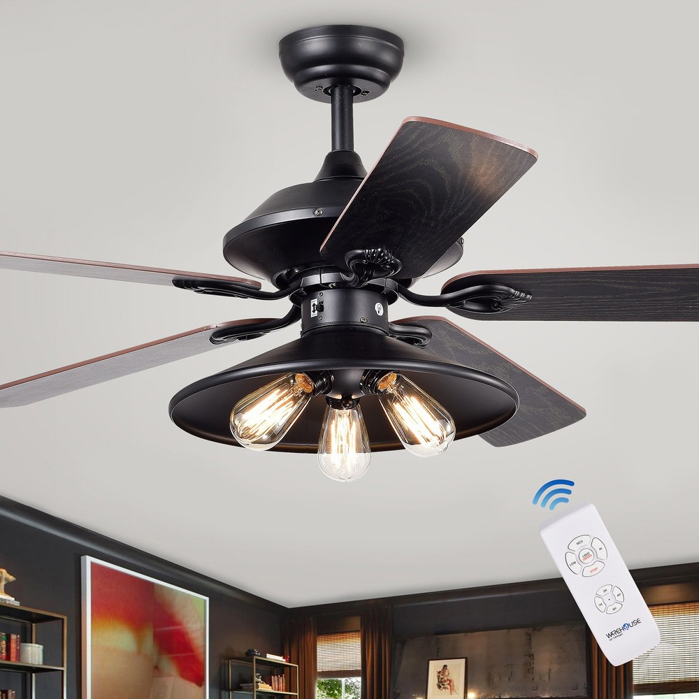 Indoor Black Finish Remote Controlled Ceiling Fan with Light Kit