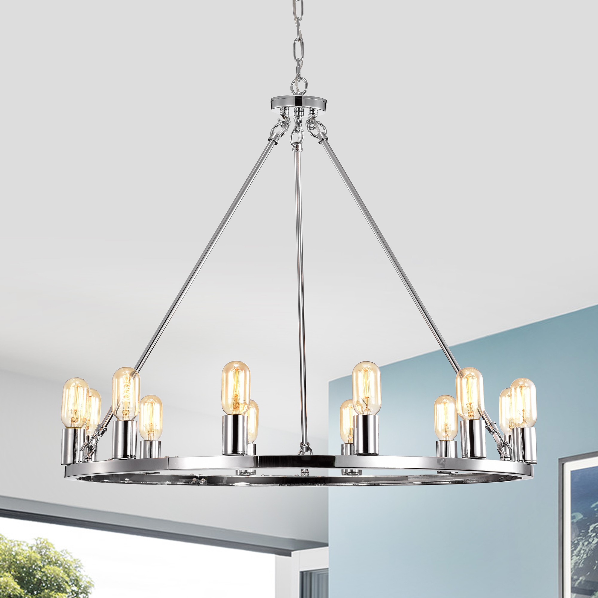 Indoor Chrome Finish Chandelier with Light Kit