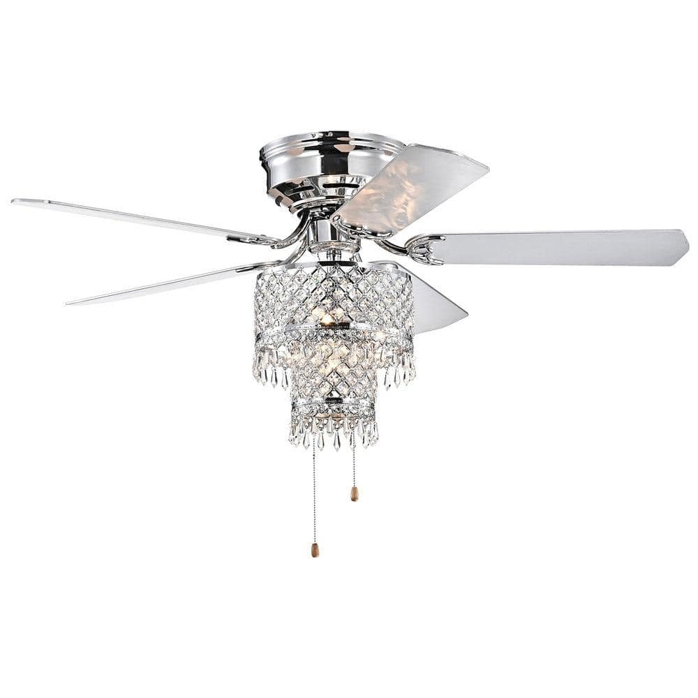 Indoor Chrome Finish Hand Pull Chain Ceiling Fan with Light Kit