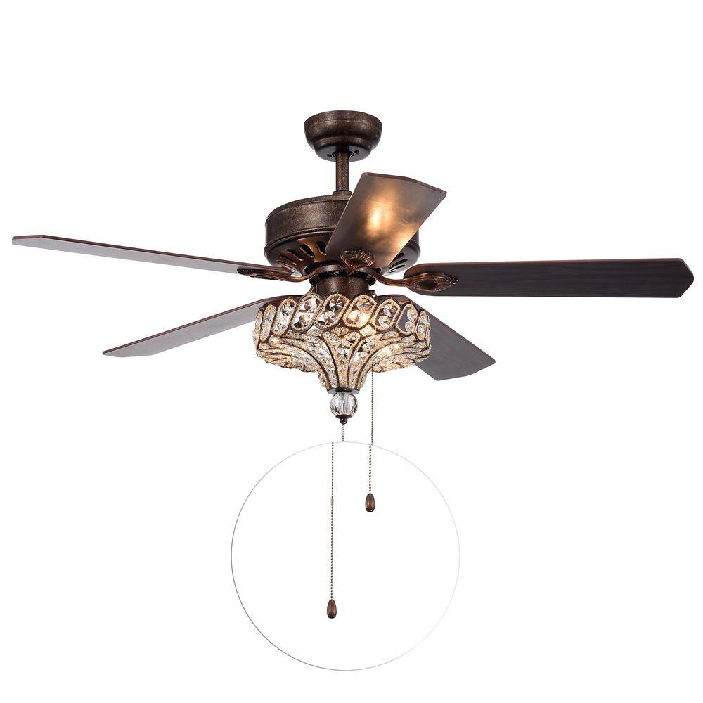 Indoor Bronze Finish Hand Pull Chain Ceiling Fan with Light Kit