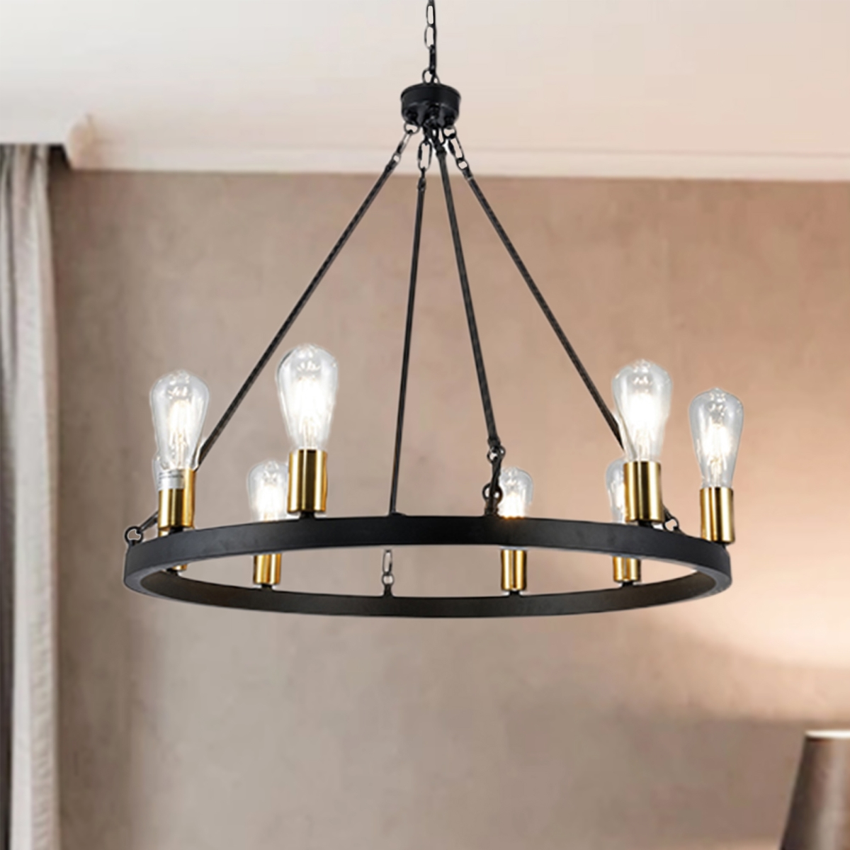 Daryu 27.6 in. 8-Light Indoor Black Finish Chandelier with Light Kit
