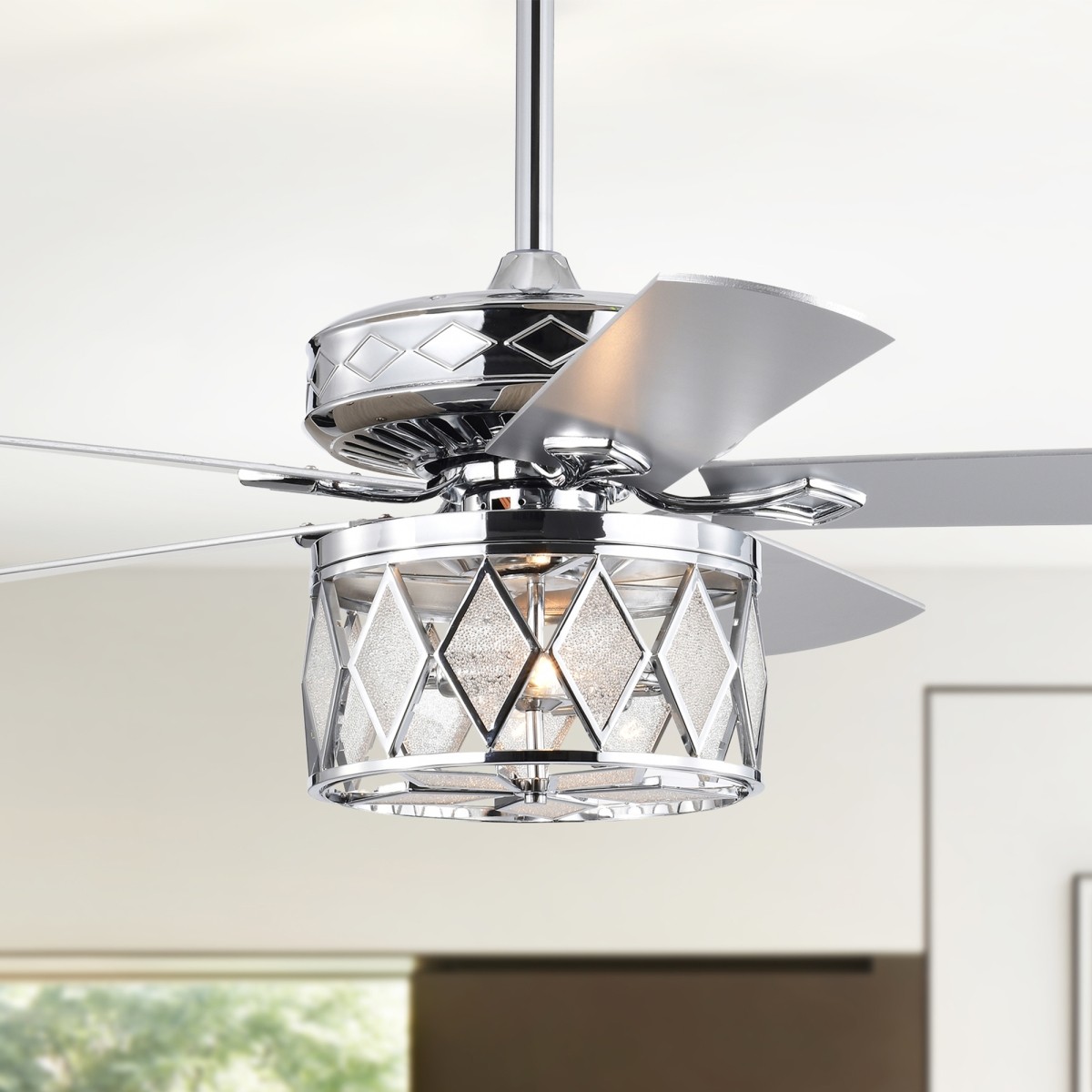 Cadella 52 in. 2-Light Indoor Chrome Finish Ceiling Fan with Light Kit and Remote