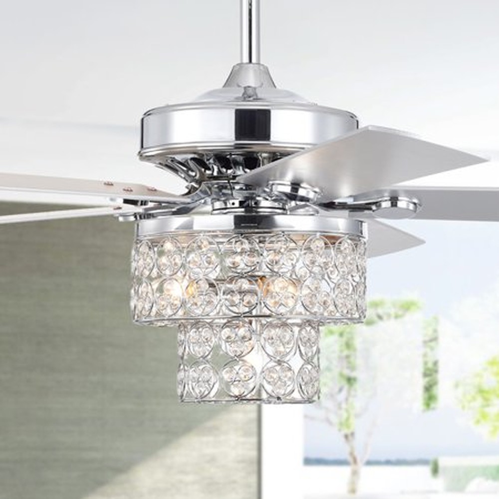 Caderina 52 in. 4-Light Indoor Chrome Finish Ceiling Fan with Light Kit and Remote