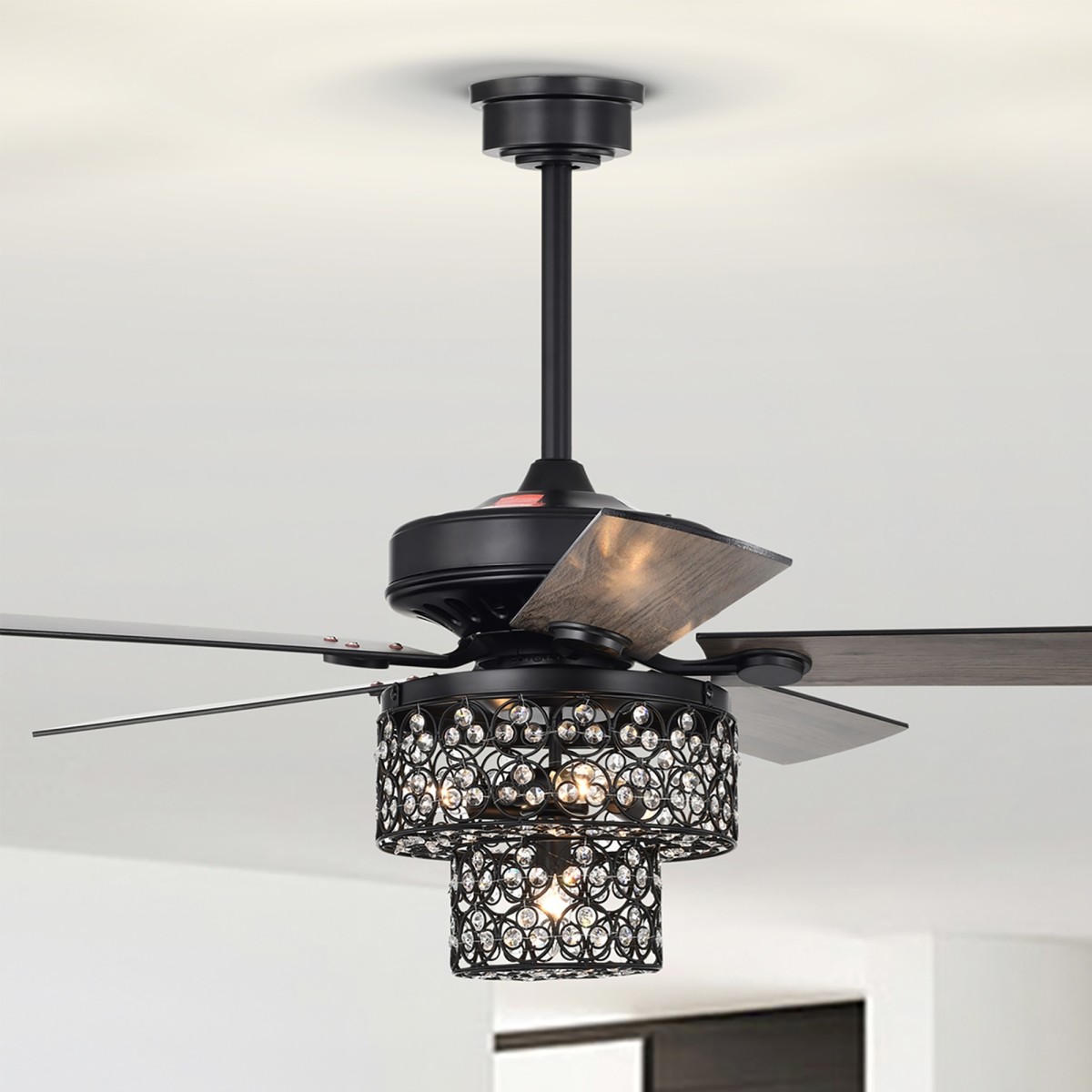 Hasna 52 in. 4-Light Indoor Matte Black Finish Ceiling Fan with Light Kit and Remote