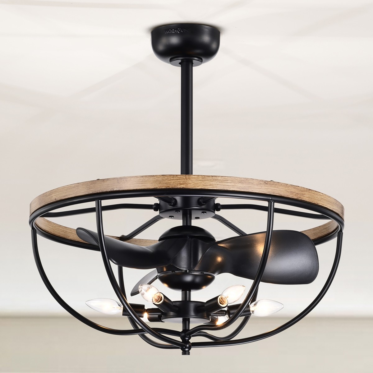 Adeline 26 in. 6-Light Indoor Matte Black Finish Ceiling Fan with Light Kit and Remote