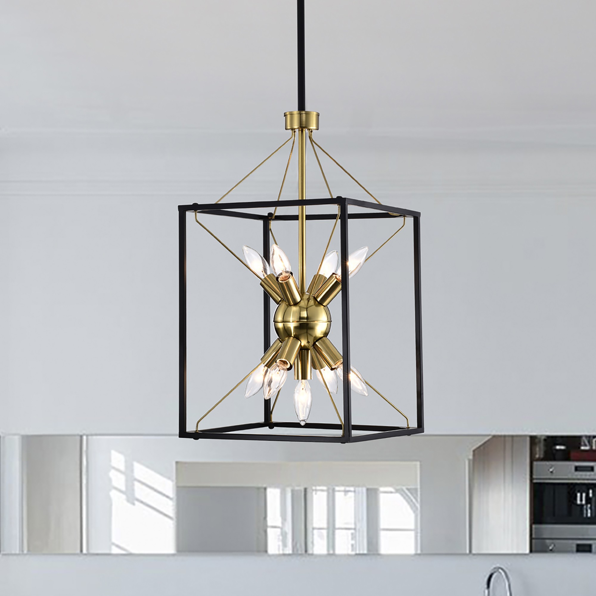 Indoor Matte Black and Gold Finish Chandelier with Light Kit