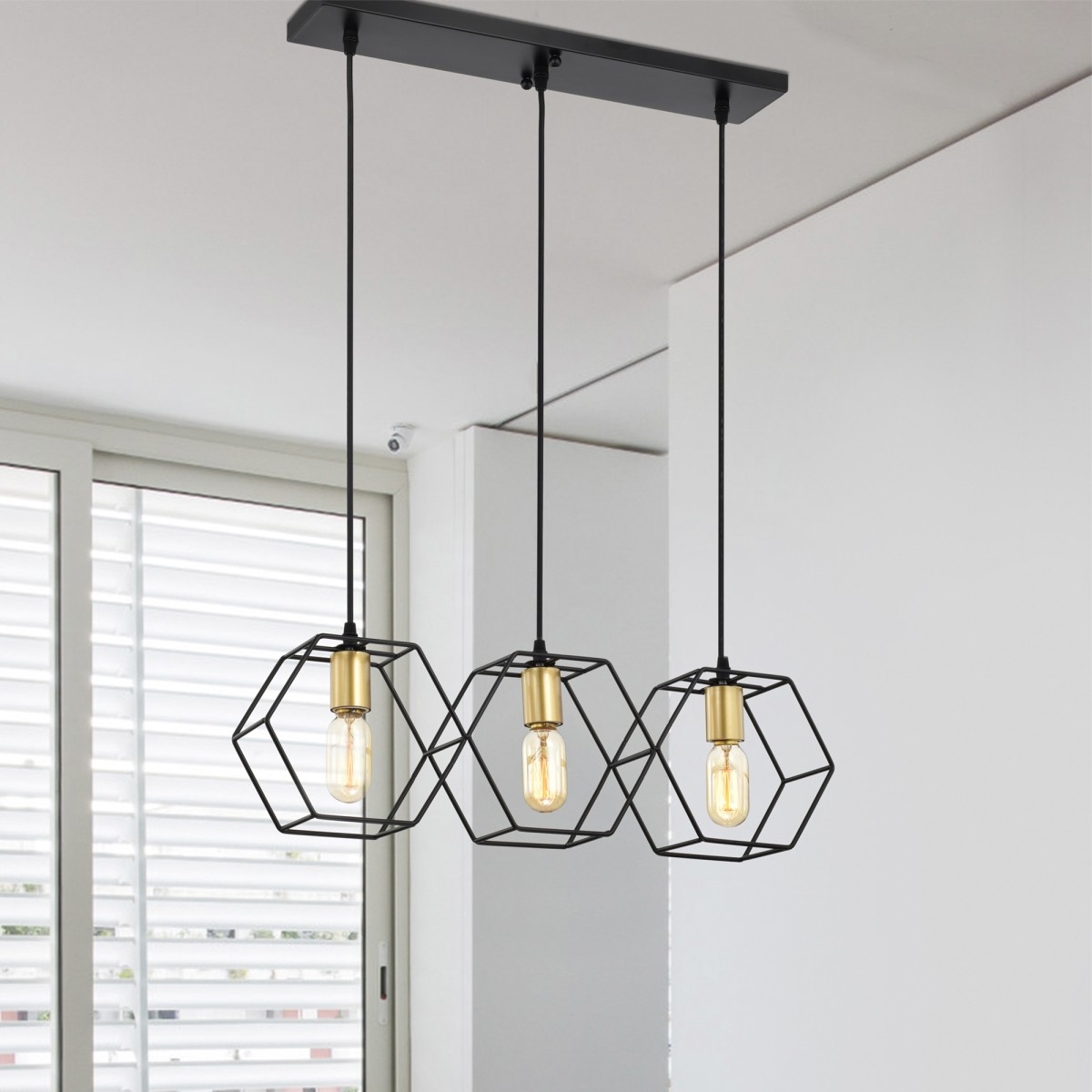 Horatia 24 in. 3-Light Indoor Matte Black and Satin Gold Finish Chandelier with Light Kit