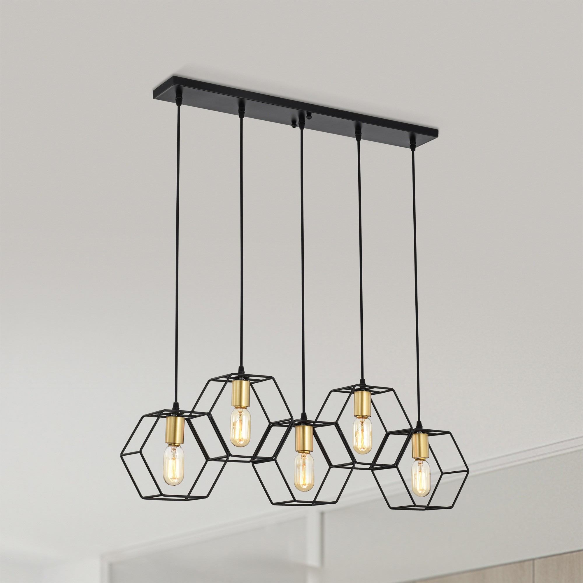 Berenice 33 in. 5-Light Indoor Matte Black and Satin Gold Finish Chandelier with Light Kit