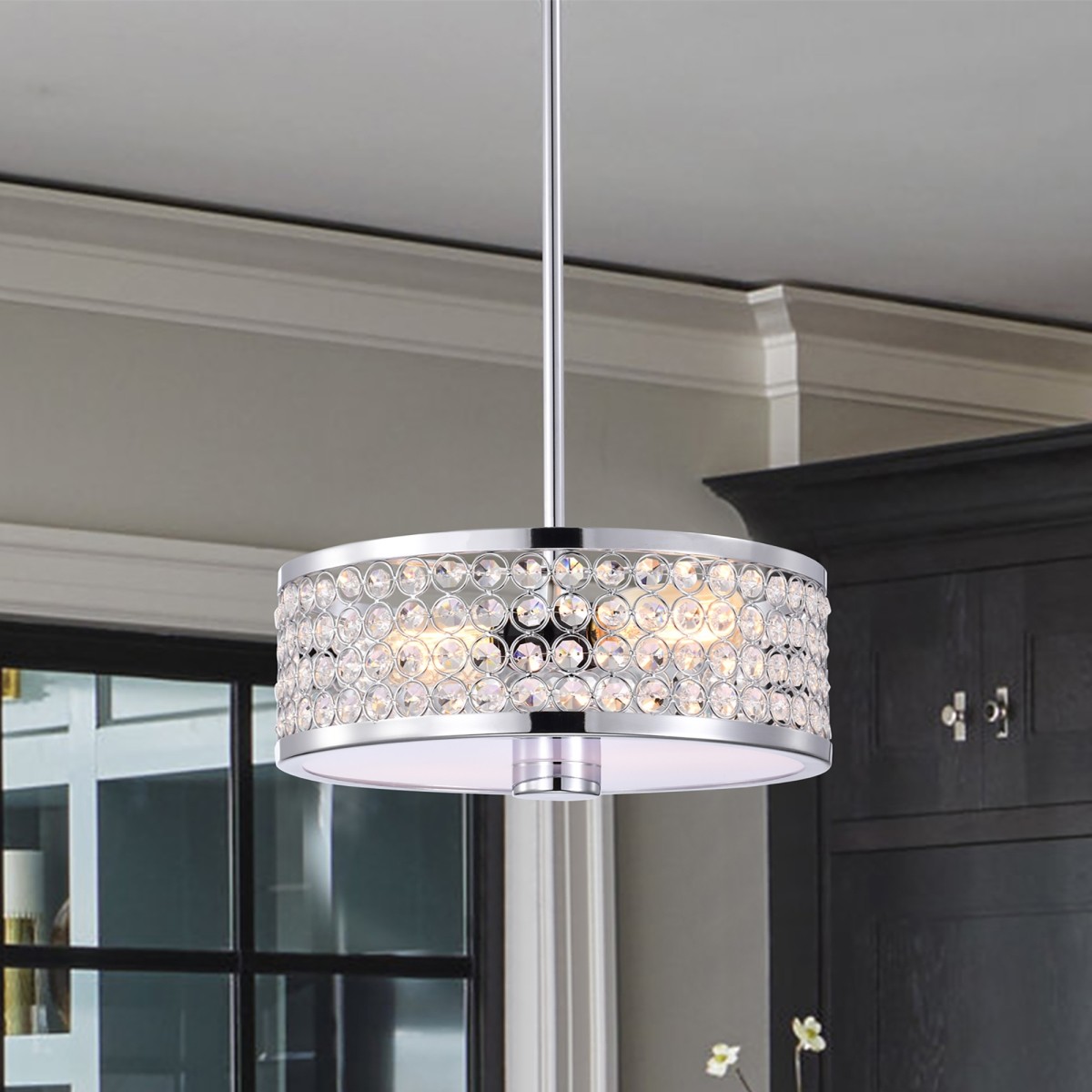 Eudocia 13 in. 2-Light Indoor Polished Chrome Finish Chandelier with Light Kit