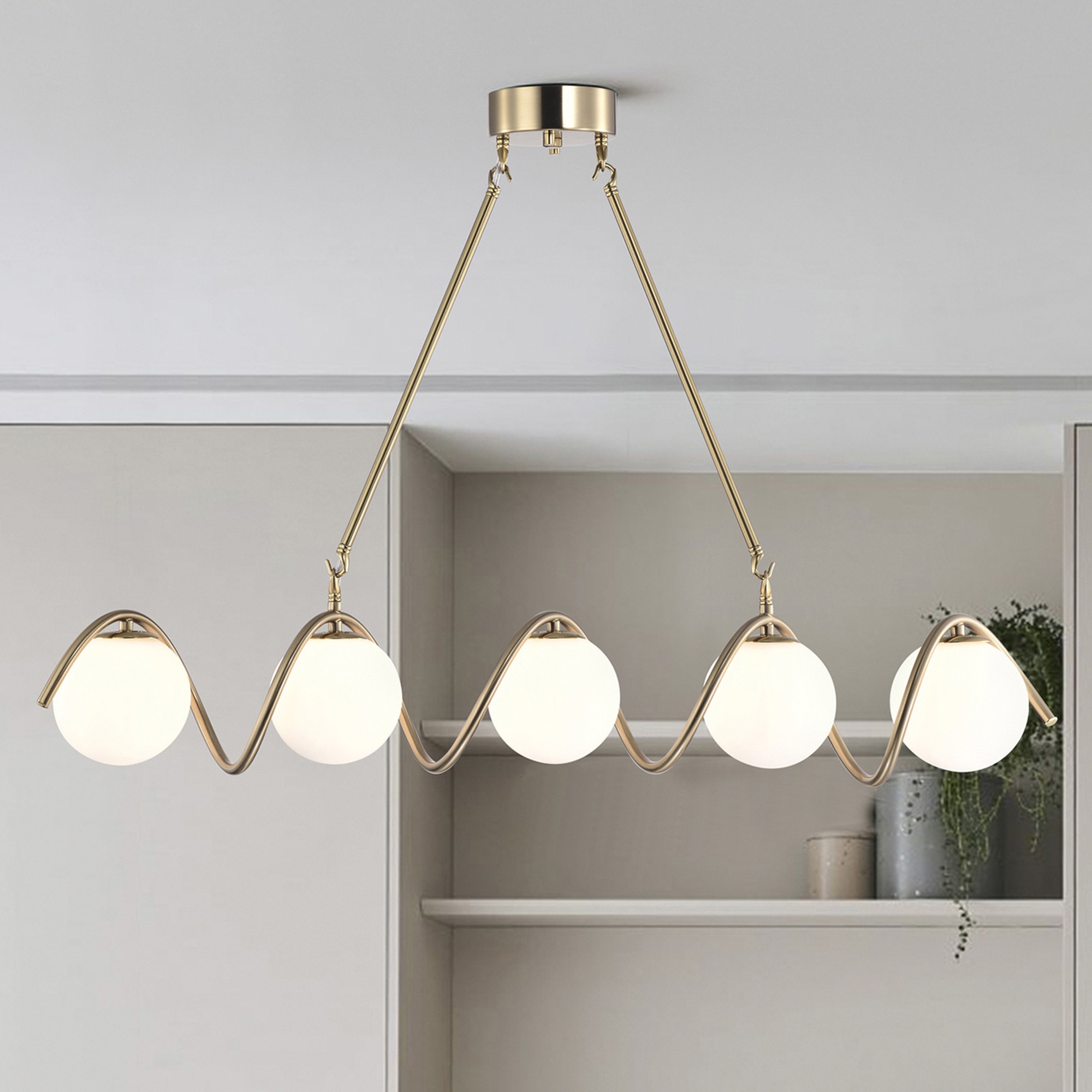 Dazzle 36 in. 5-Light Indoor Brass Finish Chandelier with Light Kit