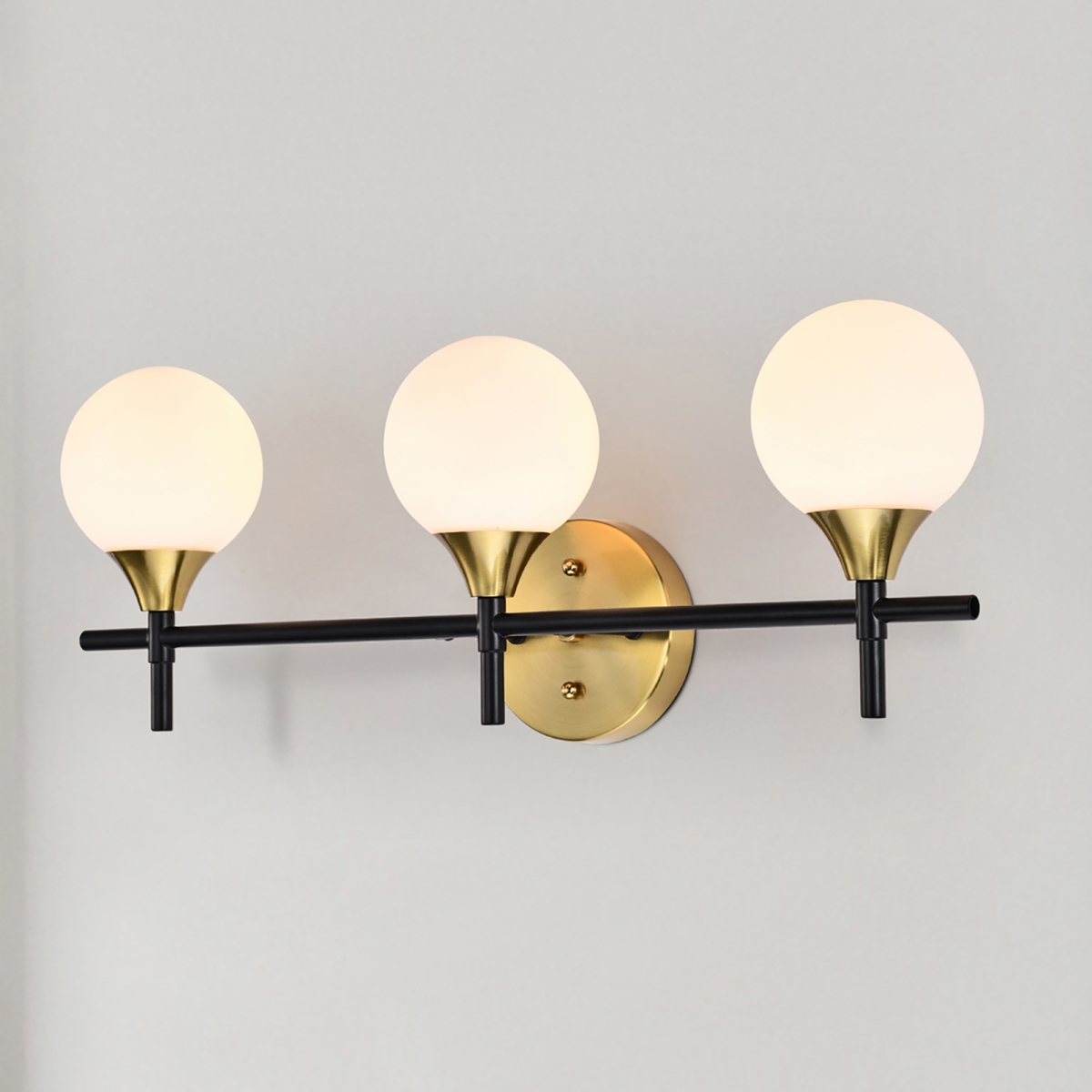 Aeneas 17 in. 3-Light Indoor Matte Black and Brass Finish Wall Sconce with Light Kit