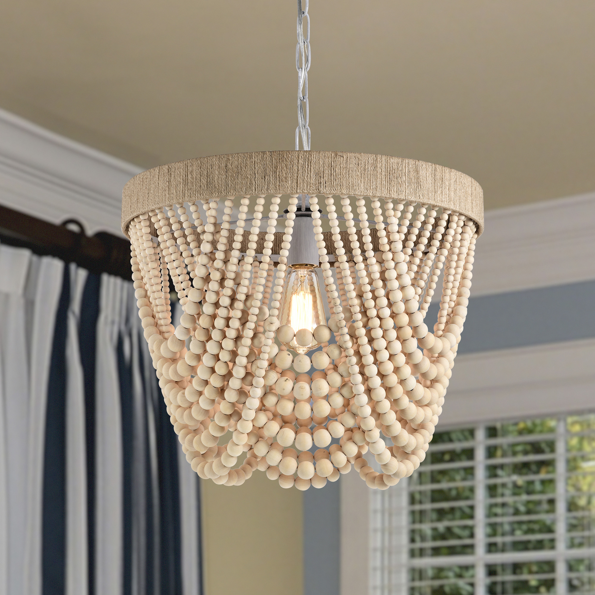 Elli 18 in. 1-Light Indoor White and Light Brown Finish Pendant with Light Kit