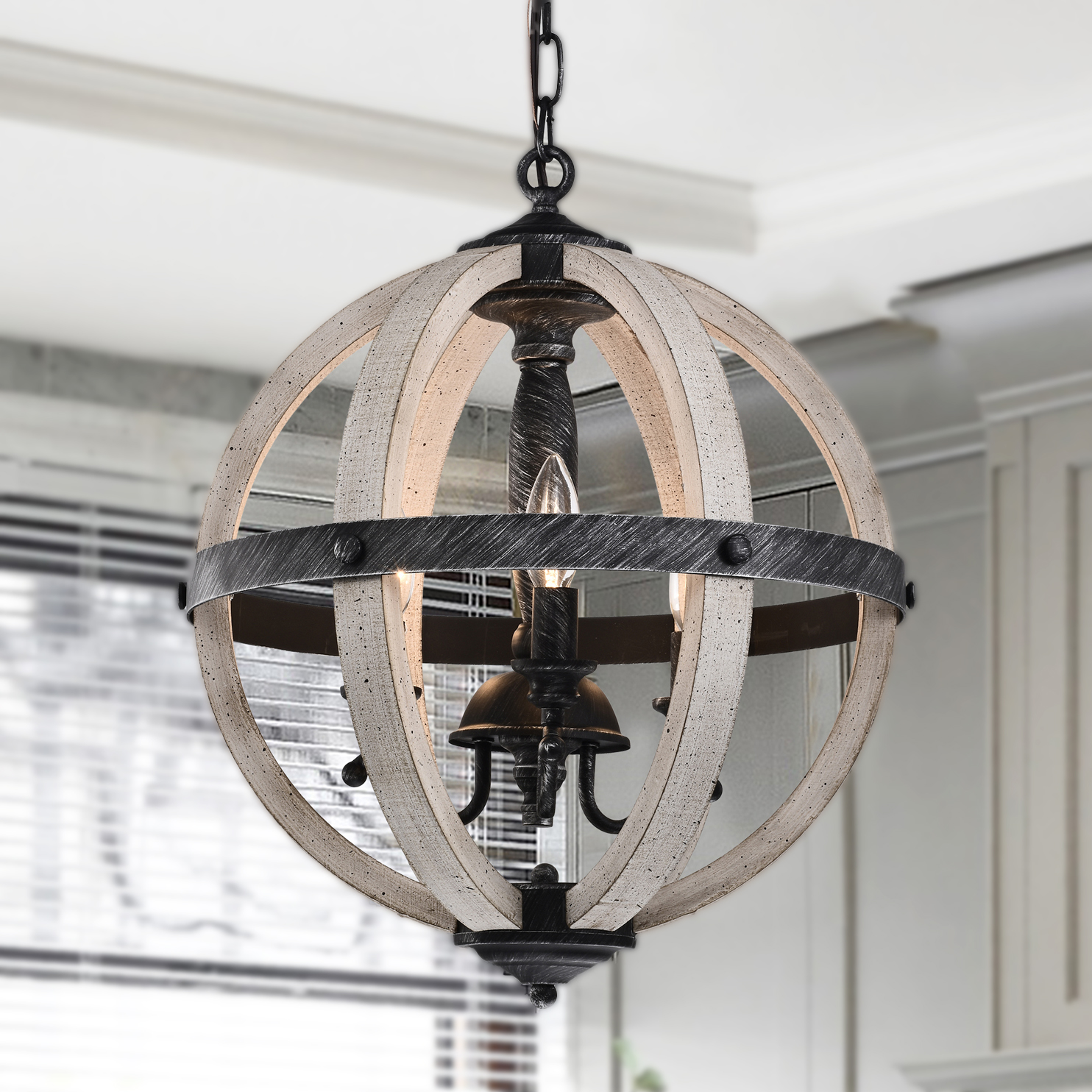 Davi 16 in. 3-Light Indoor Weathered Black and Weathered White Finish Chandelier with Light Kit