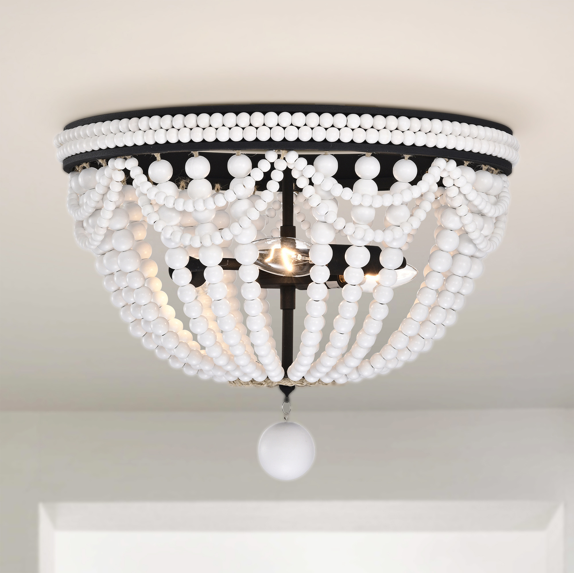 Hudson 16 in. 3-Light Indoor Iron Black and Gloss White Finish Flush Mount Ceiling Light with Light Kit