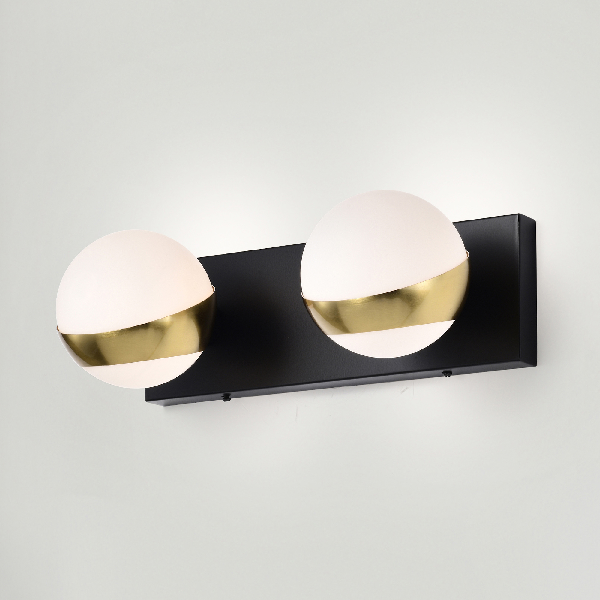 Duo 14 in. 2-Light Indoor Matte Black and Matte Gold Finish Wall Sconce with Light Kit