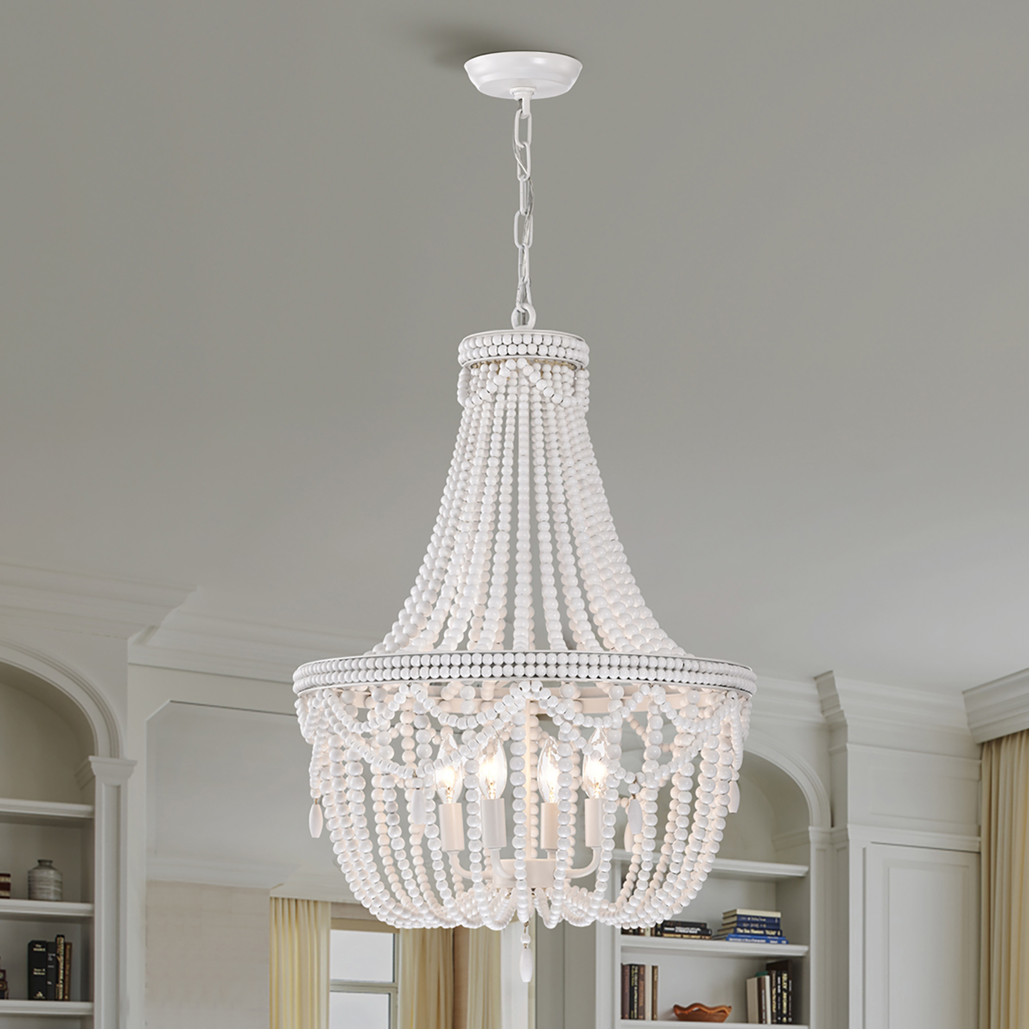 Hele 20 in. 4-Light Indoor Gloss White Finish Chandelier with Light Kit