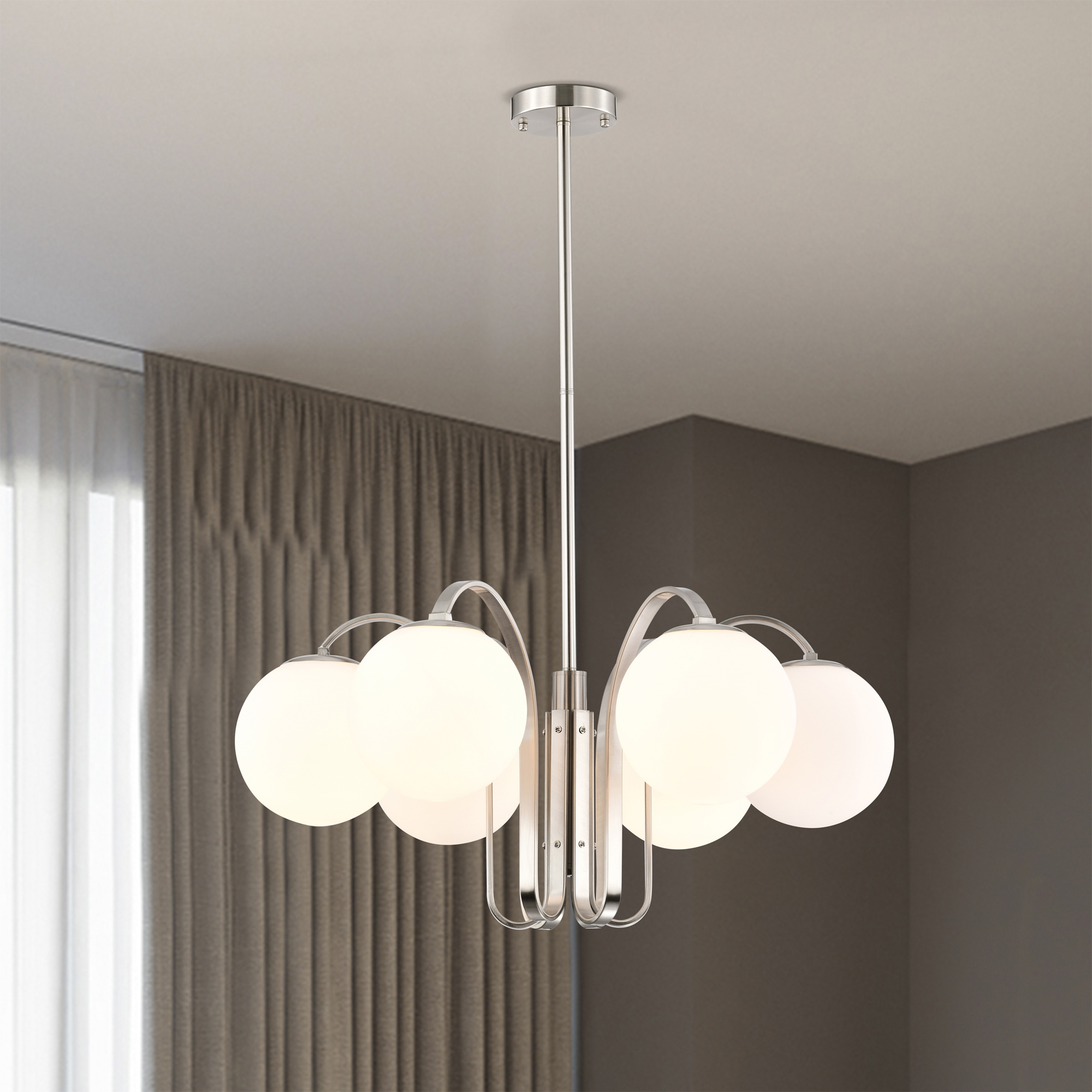 Aran 28 in. 6-Light Indoor Polished Silver Finish Chandelier with Light Kit