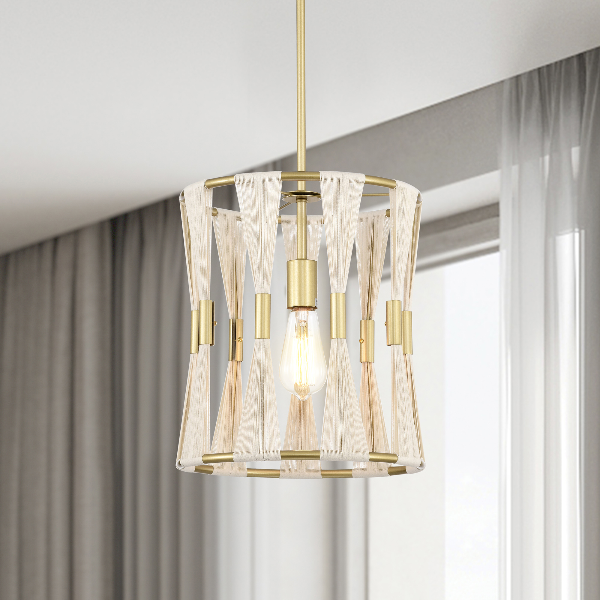 Amara 12 in. 1-Light Indoor Brass Finish Pendant Light with Light Kit