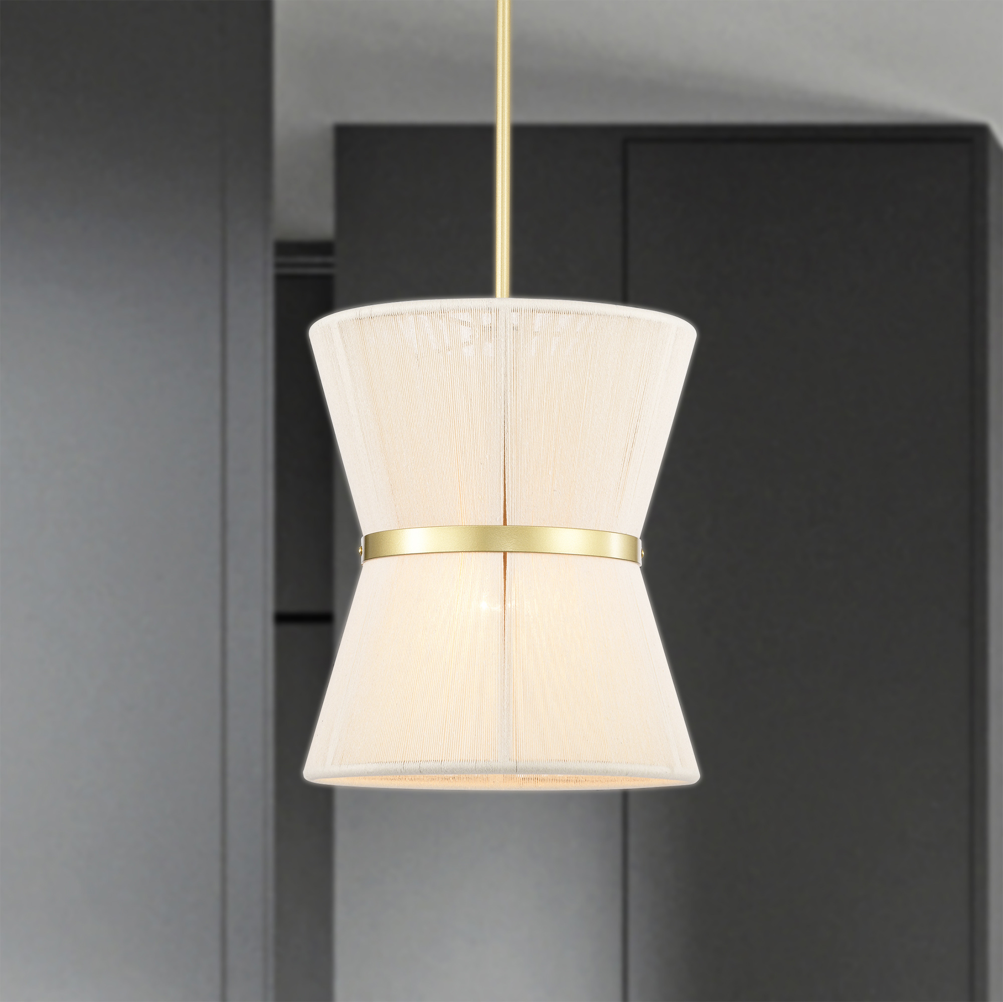 Alice 12 in. 1-Light Indoor Brass and Ivory Thread Finish Pendant Light with Light Kit