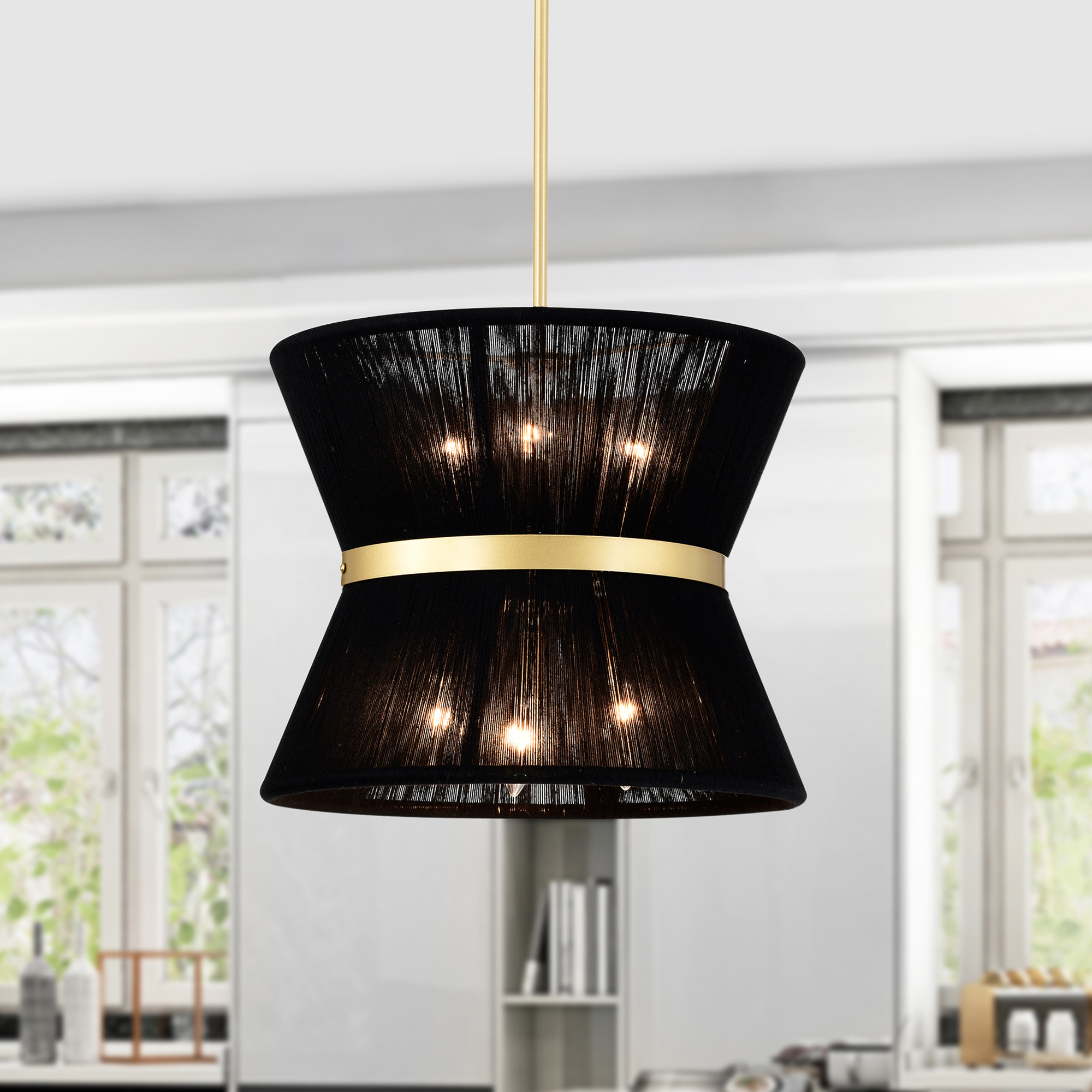 Abra 16 in. 6-Light Indoor Brass and Black Thread Finish Chandelier with Light Kit