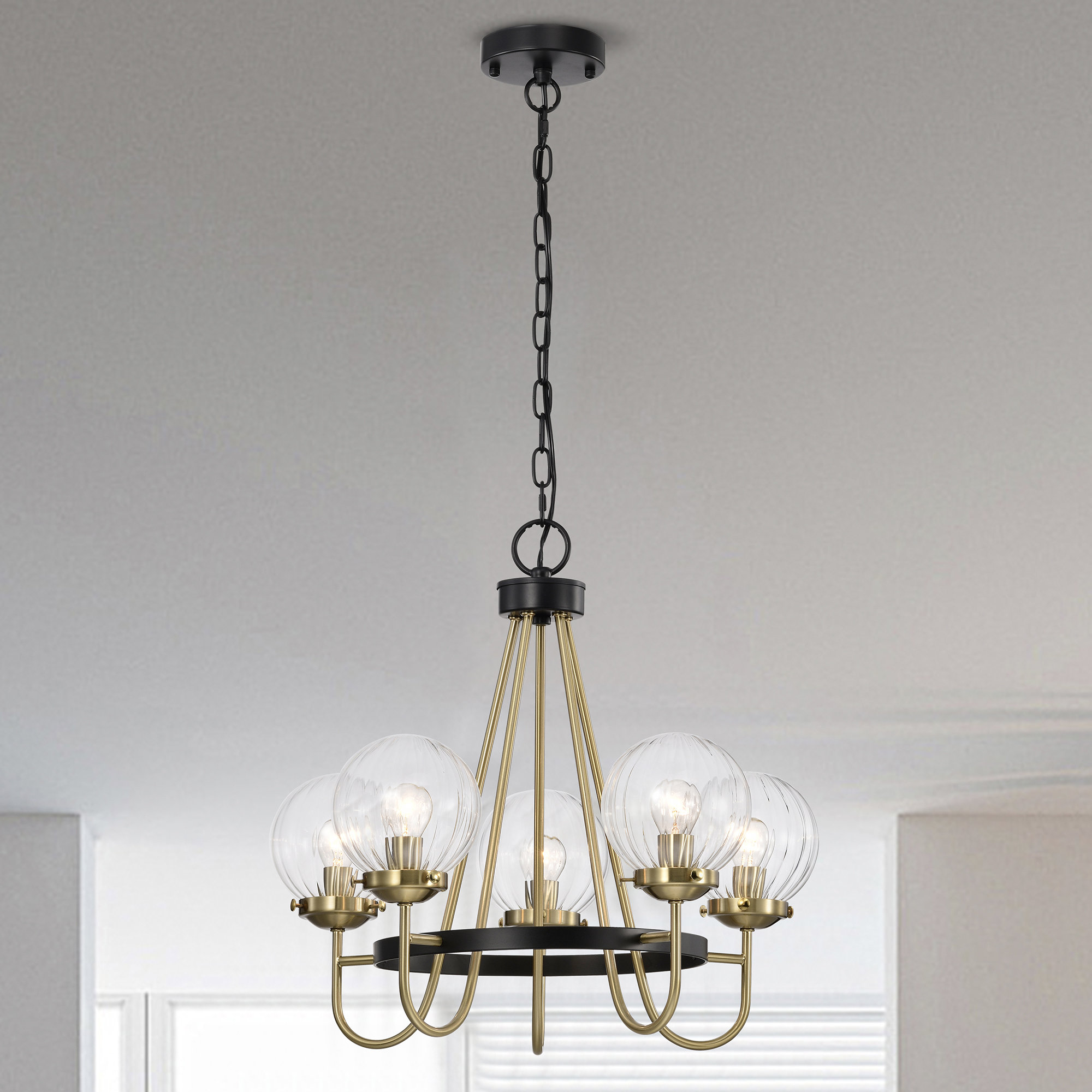 Ines 20.4 in. 5-Light Indoor Matte black and Brass Finish Chandelier with Light Kit