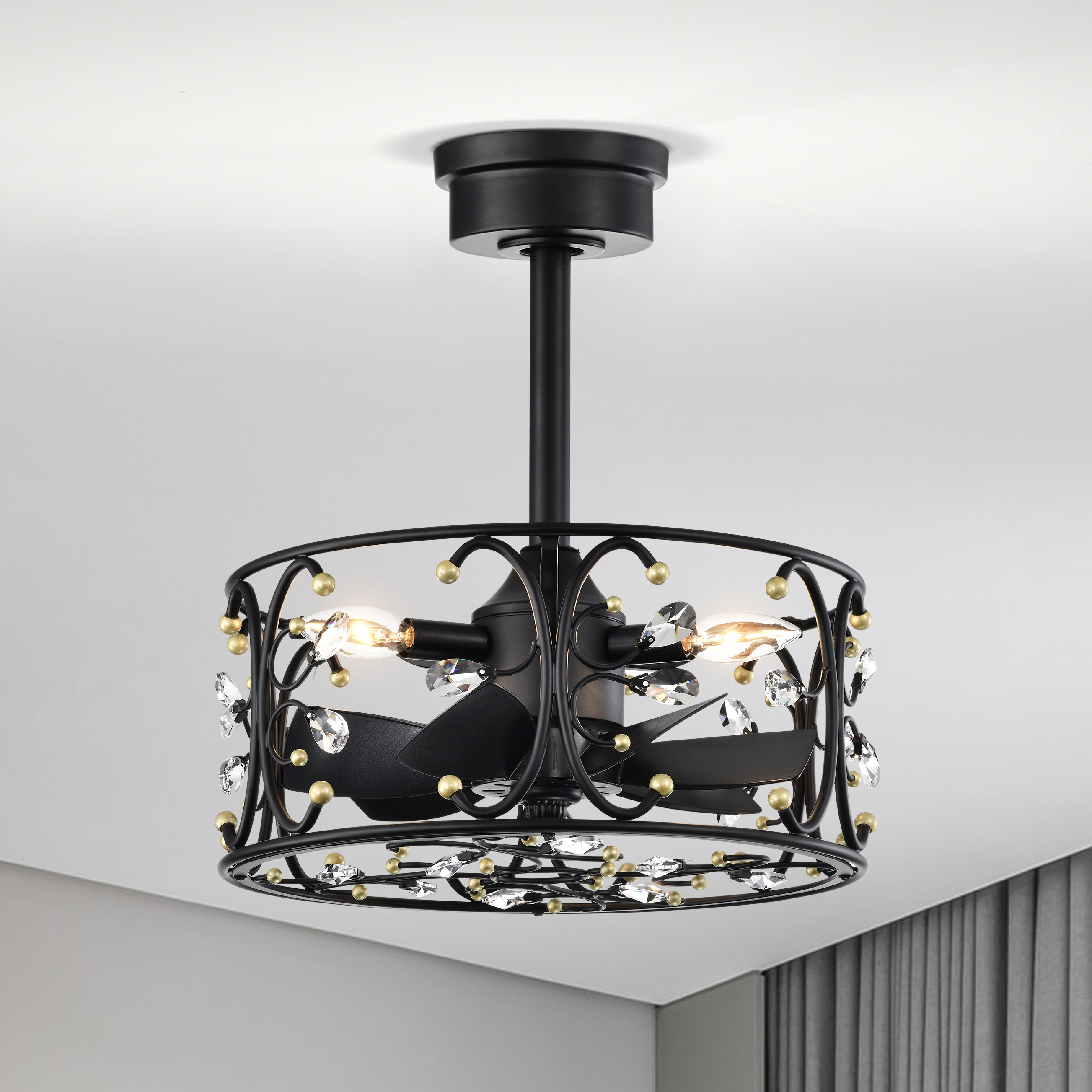 Albina 15.7 in. 3-Light Indoor Matte Black and Gold Finish Ceiling Fan with Light Kit