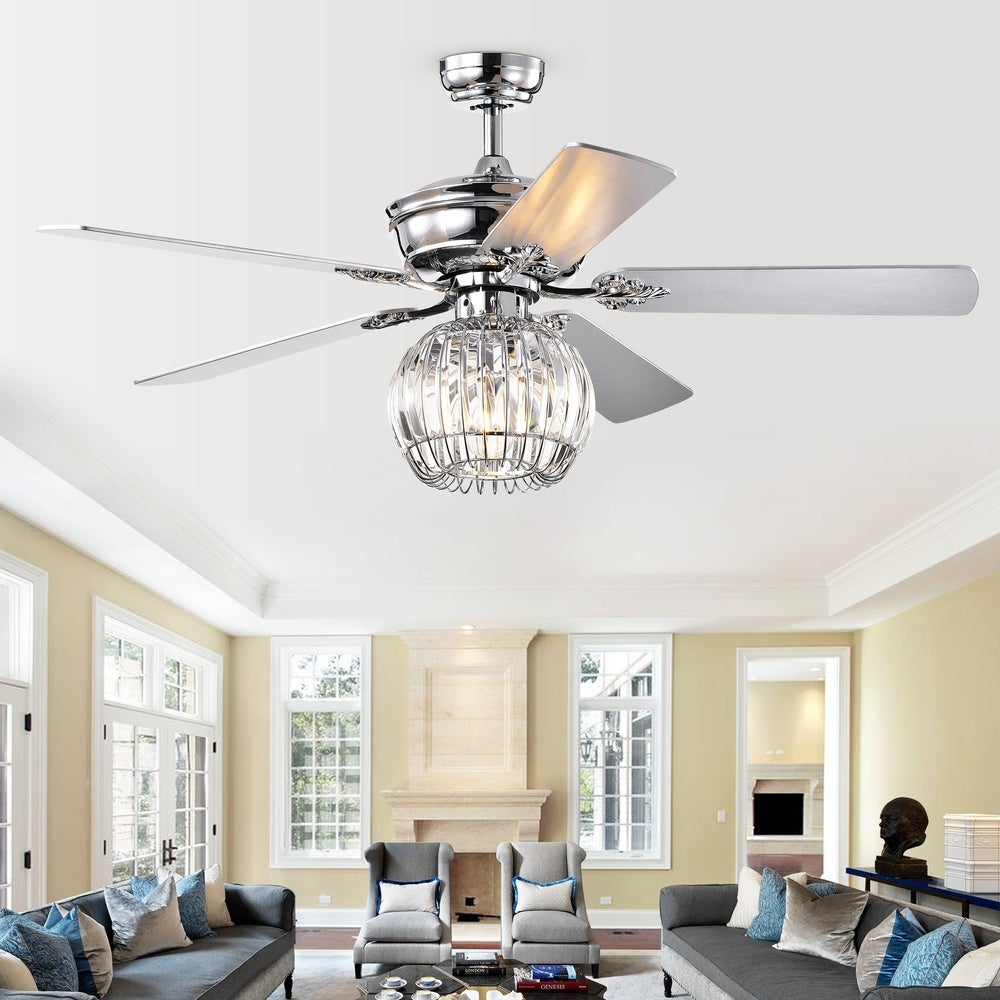 Dalinger Chrome 52-inch Lighted Ceiling Fan with Globe Crystal Shade (incl. Remote & 2 Color Option Blades)