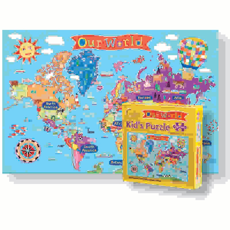 Kid's Jigsaw Puzzle, World, 13" x 19", 100 Pieces