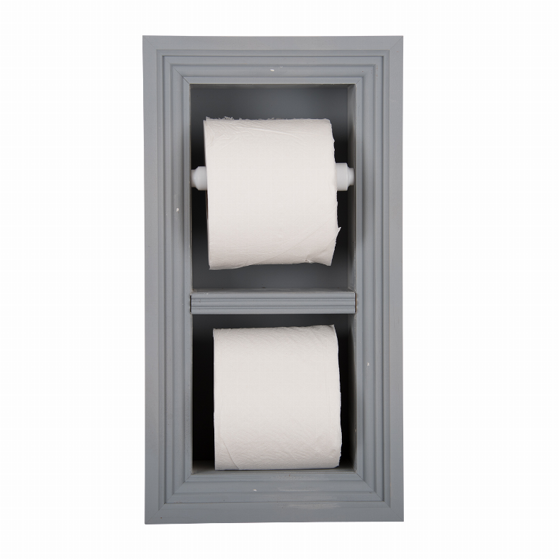 Bradenton Recessed Solid Wood Double Toilet Paper Holder 7 x 14.5"  5 Primed Gray