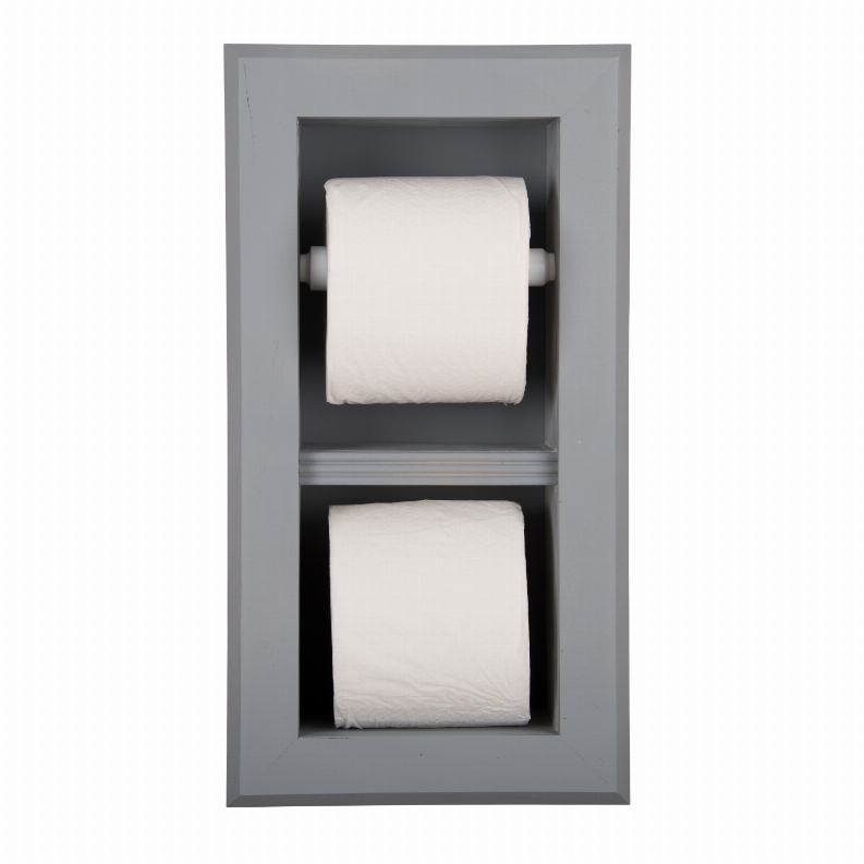 Bradenton Recessed Solid Wood Double Toilet Paper Holder 7 x 14.5"  12 Primed Gray