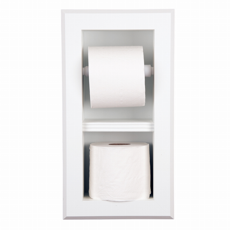 Bradenton Recessed Solid Wood Double Toilet Paper Holder 7 x 14.5"  12 White Enamel