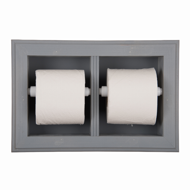 Bradenton Recessed Solid Wood Double Toilet Paper Holder 13.25 x 8.5"  23 Primed Gray