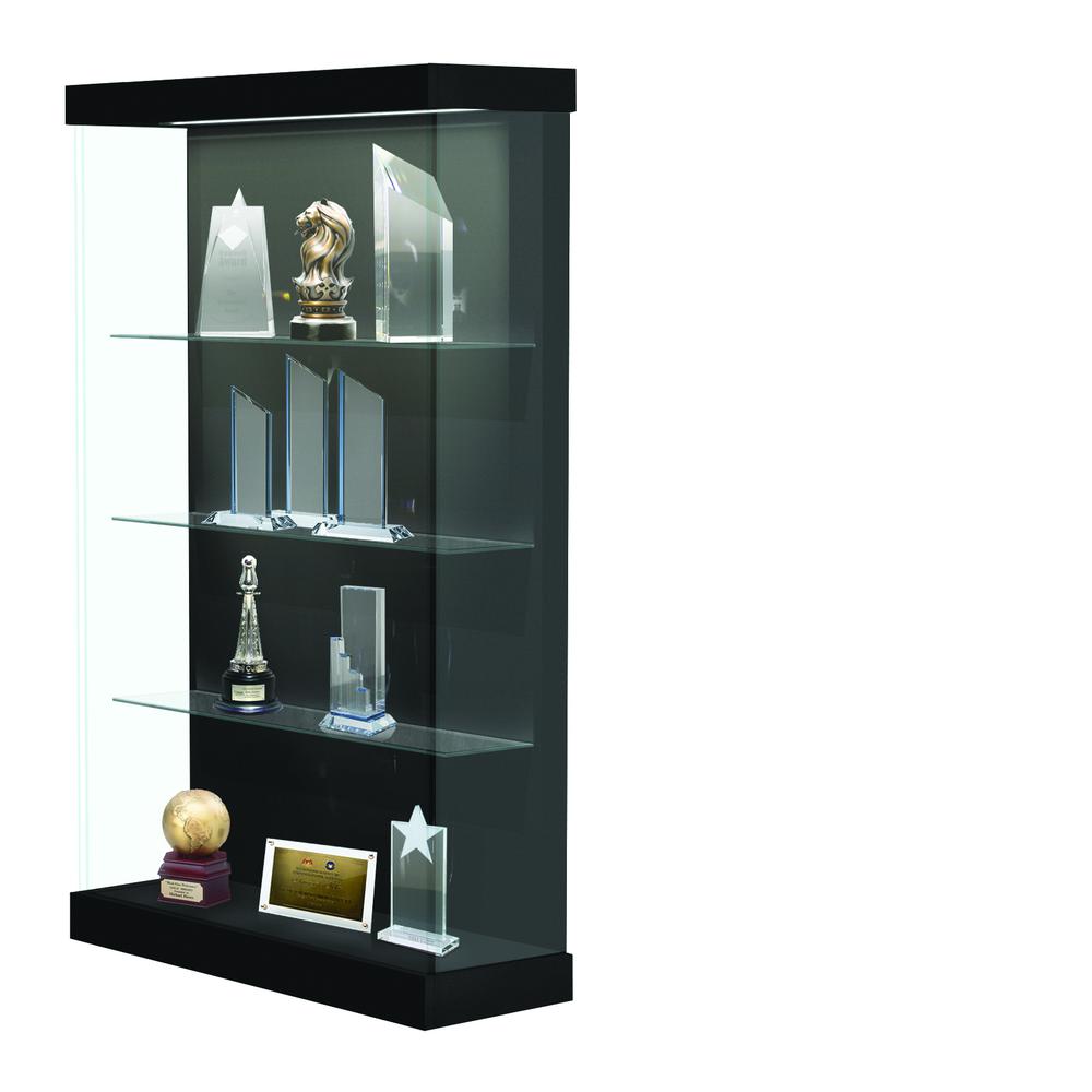 Vantage  48"W Modern Floor Case Wood Laminate, LED Lighting, Sliding Door Right, Black