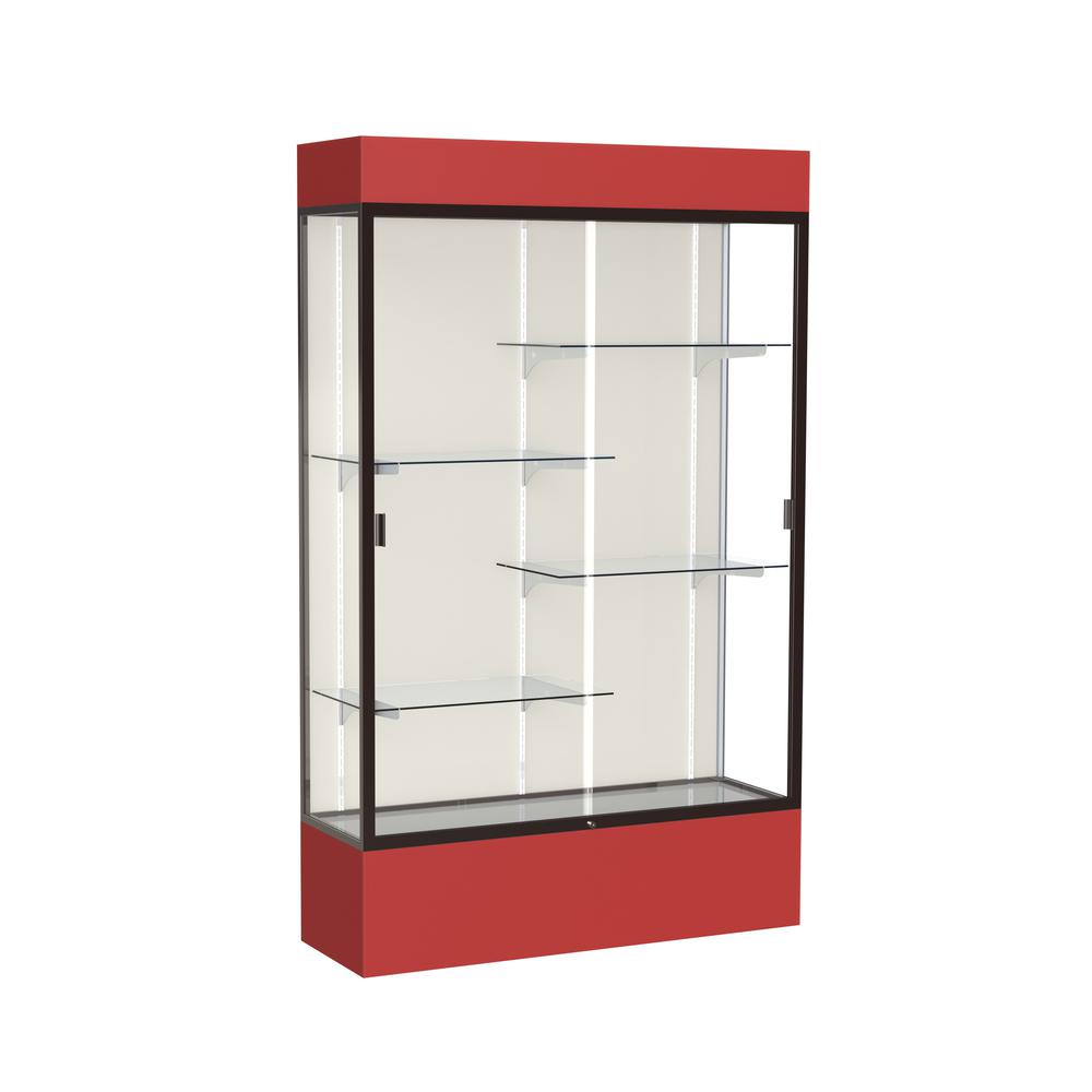 Spirit  48"W x 80"H x 16"D  Lighted Floor Case, Plaque Back, Dk. Bronze Finish, Red Base and Top
