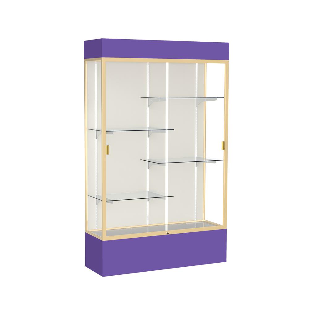 Spirit  48"W x 80"H x 16"D  Lighted Floor Case, Plaque Back, Champagne Finish, Purple Base and Top