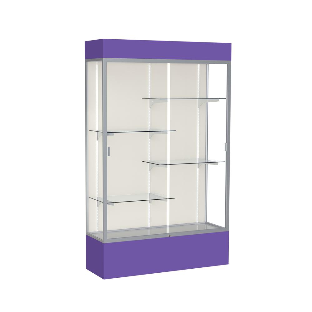 Spirit  48"W x 80"H x 16"D  Lighted Floor Case, Plaque Back, Satin Finish, Purple Base and Top