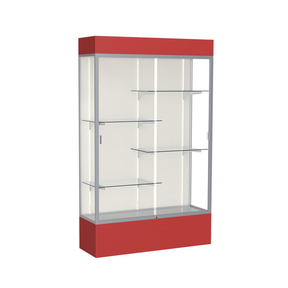 Spirit  48"W x 80"H x 16"D  Lighted Floor Case, Plaque Back, Satin Finish, Red Base and Top