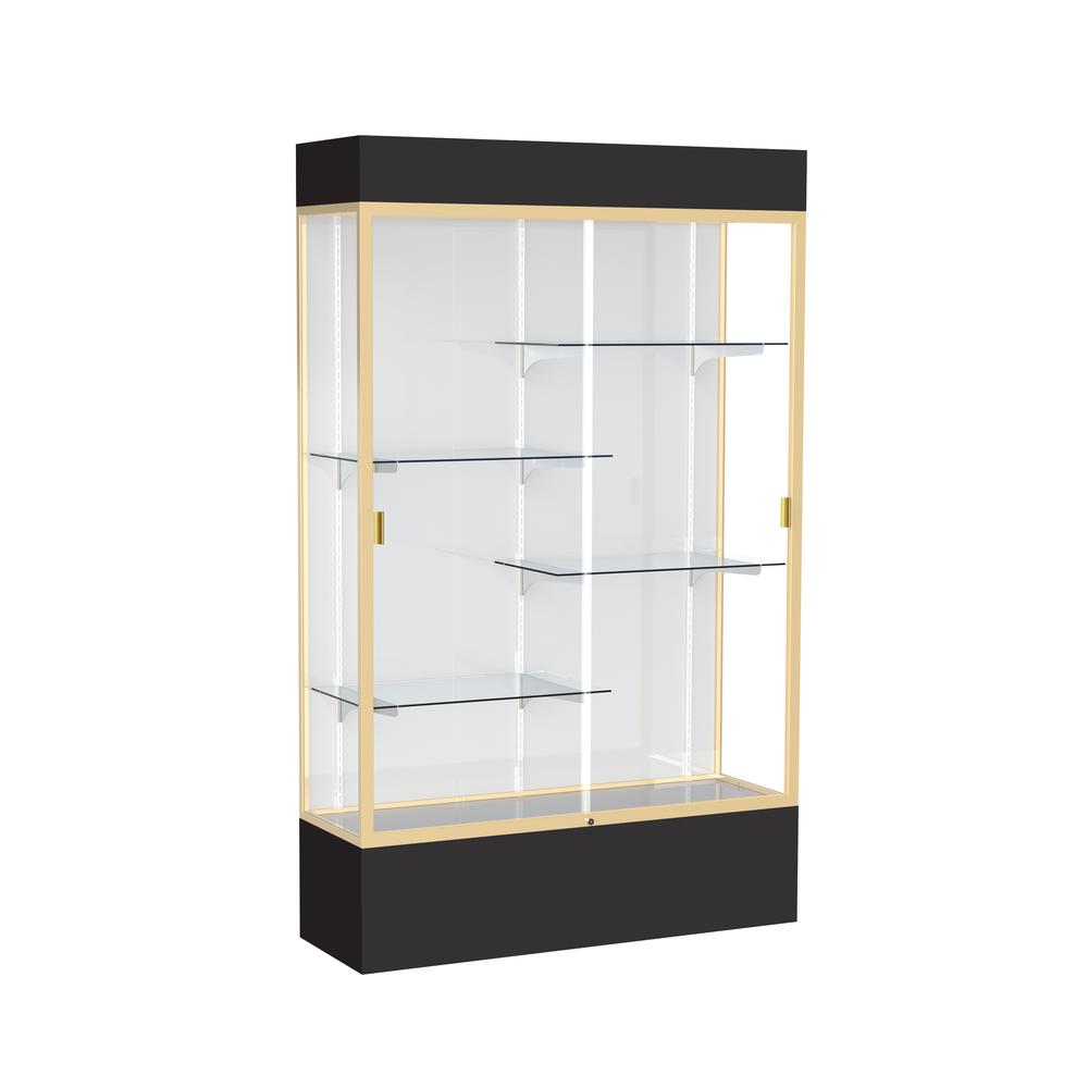 Spirit  48"W x 80"H x 16"D  Lighted Floor Case, White Back, Champagne Finish, Black Base and Top