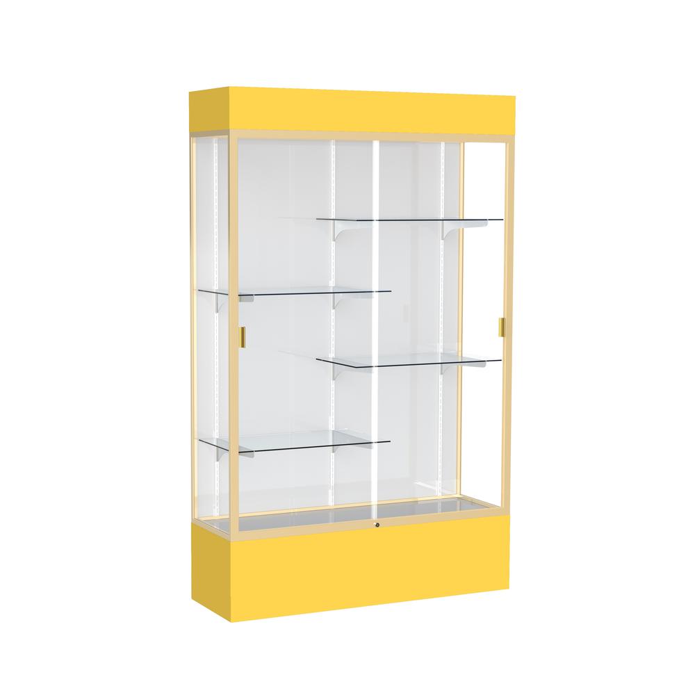 Spirit  48"W x 80"H x 16"D  Lighted Floor Case, White Back, Champagne Finish, Goldenrod Base and Top