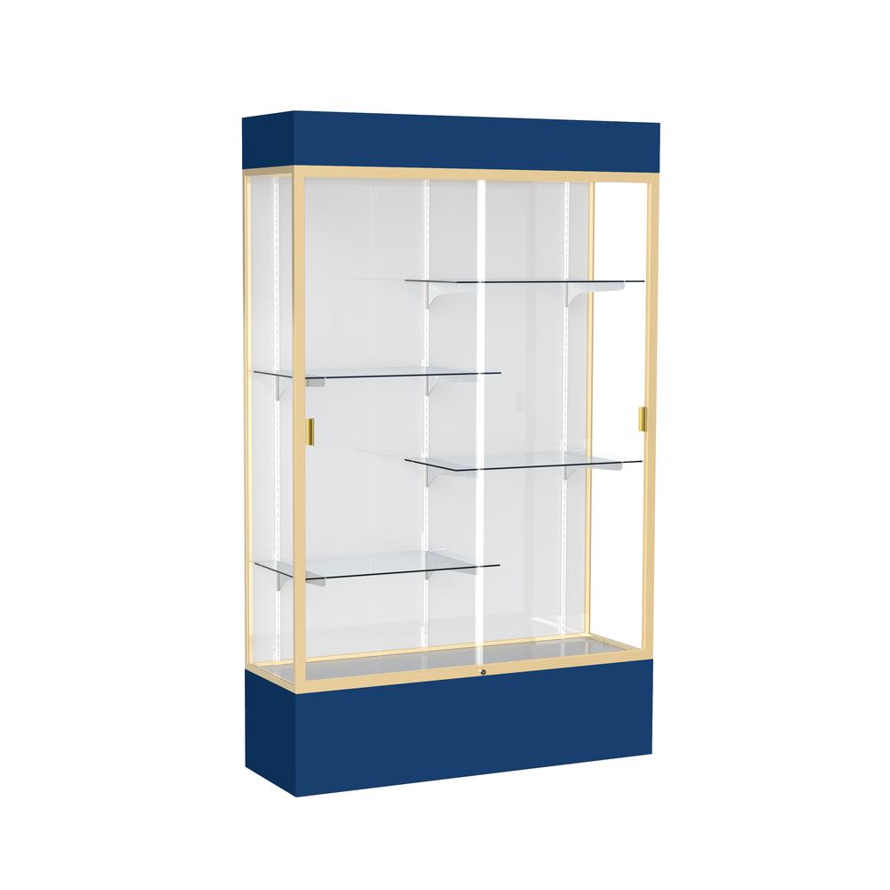 Spirit  48"W x 80"H x 16"D  Lighted Floor Case, White Back, Champagne Finish, Navy Base and Top
