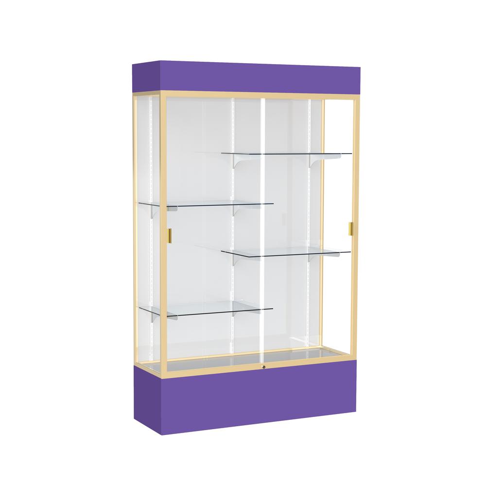 Spirit  48"W x 80"H x 16"D  Lighted Floor Case, White Back, Champagne Finish, Purple Base and Top